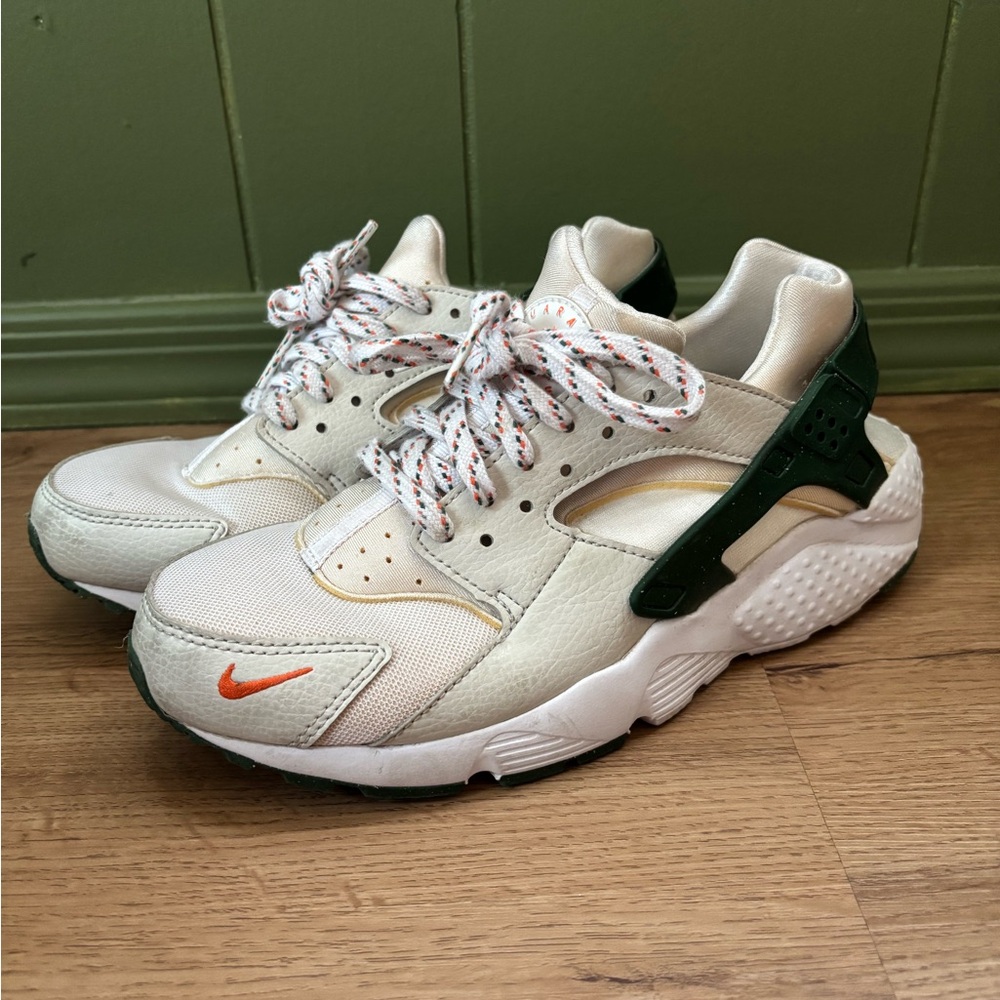 Nike Women's Sneakers - Cream, Dark Green, and Orange